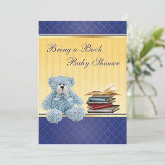 Cute Blue Teddy Elegant Breng een Baby shower uit  Kaart (Staand voorkant)