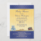 Cute Blue Teddy Elegant Breng een Baby shower uit Kaart (Achterkant)