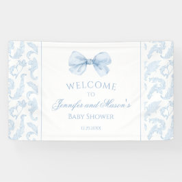 Cute Blue Toile Bow Baby Boy Shower Welcome Banner