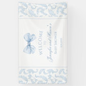 Cute Blue Toile Bow Baby Boy Shower Welcome Banner (Verticaal)
