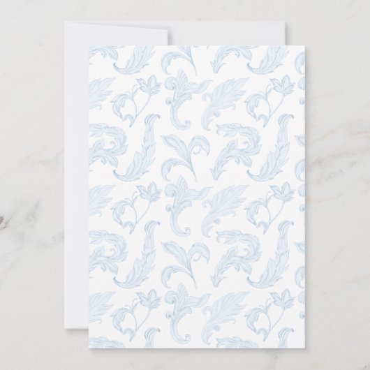 Cute Blue Toile Frame Bow Baby Boy Shower Kaart (Achterkant)