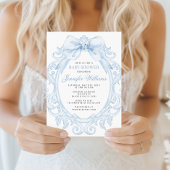 Cute Blue Toile Frame Bow Baby Boy Shower Kaart