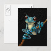 Cute Blue Tree Kikker op een vertakking met sterre Briefkaart (Voorkant / Achterkant)