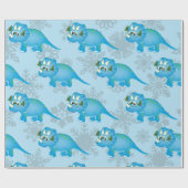 Cute Blue Triceratops Dinosaur Christmas Kids Cadeaupapier (Vlak)