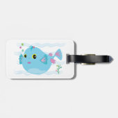 Cute Blue Tropical Fish Pink Fins Bagagelabel (Achterkant horizontaal)