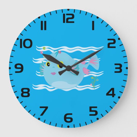Cute Blue Tropical Fish Pink Fins Grote Klok (Voorkant)