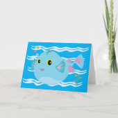 Cute Blue Tropical Fish Pink Fins Kaart (Voorkant)