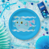 Cute Blue Tropical Fish Pink Fins Papieren Bordje (Feest)