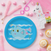 Cute Blue Tropical Fish Pink Fins Papieren Bordje (Feest)