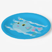 Cute Blue Tropical Fish Pink Fins Papieren Bordje (Gekanteld)