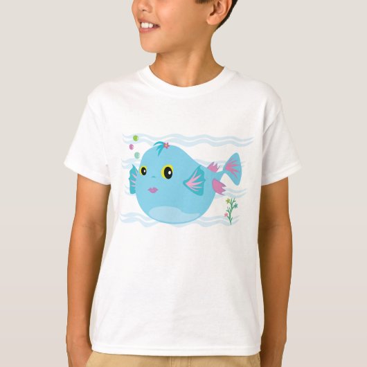 Cute Blue Tropical Fish Pink Fins T-shirt (Voorkant)