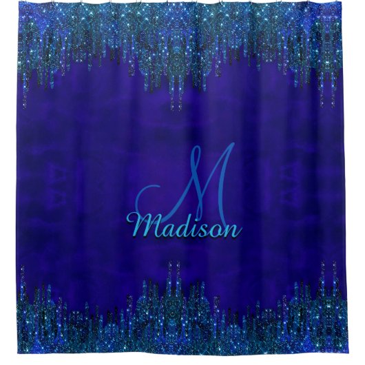 Cute blue turquoise Unicorn Glitter Drives monogra Douchegordijn (Voorkant)