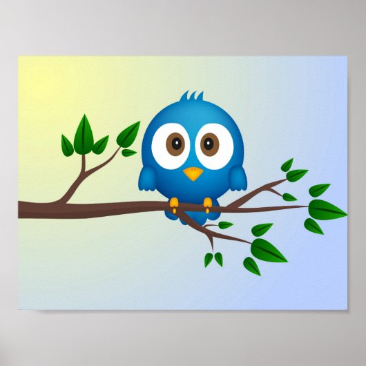 Cute blue twitter bird cartoon poster (Voorkant)