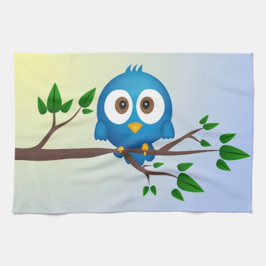 Cute blue twitter bird cartoon theedoek (Horizontaal)