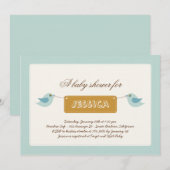 Cute Blue Twitters Baby shower Invitation Kaart (Voorkant / Achterkant)