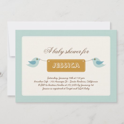 Cute Blue Twitters Baby shower Invitation Kaart (Voorkant)