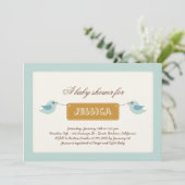 Cute Blue Twitters Baby shower Invitation Kaart (Staand voorkant)