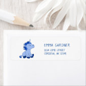 Cute Blue Unicorn Kinder Address Etiket (Insitu)