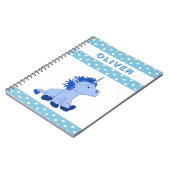 Cute Blue Unicorn Polka Dot Pattern Kind Name Notitieboek (Linkerzijde)