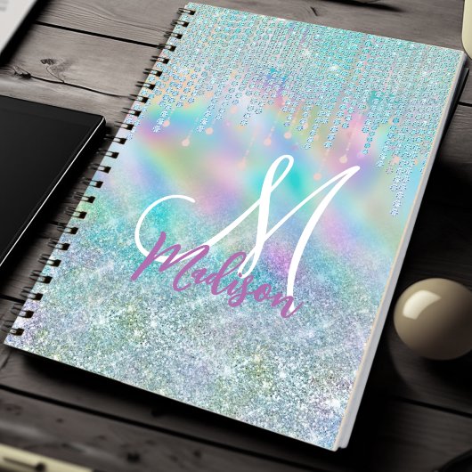 Cute blue unicorn rhinestones Drives monogram Notitieboek
