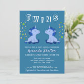 Cute Blue Unicorn Twin 2 Boys Baby shower Kaart (Staand voorkant)