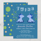 Cute Blue Unicorn Twin 2 Boys Baby shower Kaart (Voorkant / Achterkant)