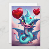 Cute Blue Valentijn Dragon Feestdagenkaart (Voorkant / Achterkant)