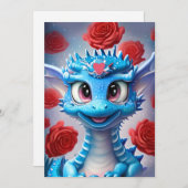 Cute Blue Valentijn Love Dragon Feestdagenkaart (Voorkant / Achterkant)