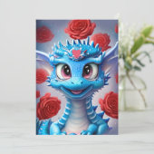 Cute Blue Valentijn Love Dragon Feestdagenkaart (Staand voorkant)