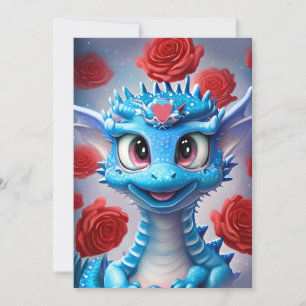 Cute Blue Valentijn Love Dragon Feestdagenkaart