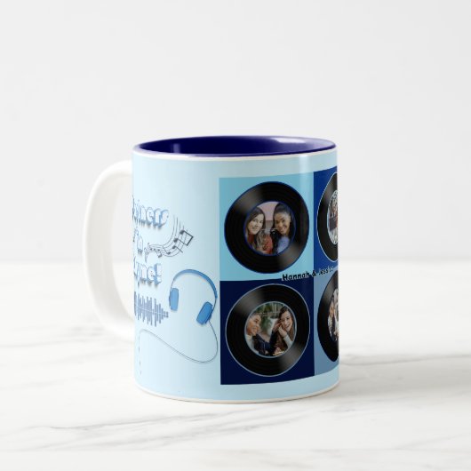 Cute Blue Vinyl Music Best Friend Photo Gift  Tweekleurige Koffiemok (Voorkant links)