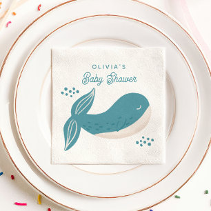 Cute blue walvisjongen baby shower. Nautisch dier Servet