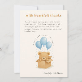 Cute Blue Watercolor Balloon Bear Baby Shower Bedankkaart