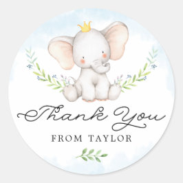 Cute Blue Waterverf Baby Elephant Bedankt Ronde Sticker