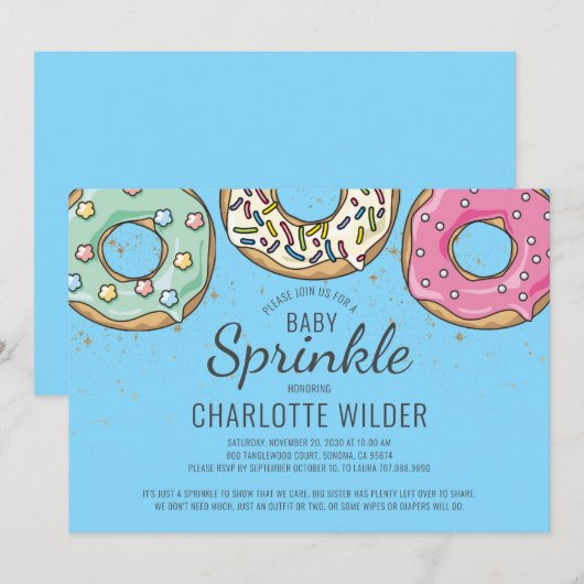 Cute Blue Waterverf Baby Sprinkle | Blauwe jongen Kaart (Voorkant / Achterkant)