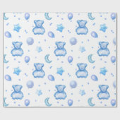 Cute Blue Waterverf Ballon Baby Boy Beer Patroon Cadeaupapier (Vlak)