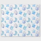 Cute Blue Waterverf Balloon Baby Boy Boho Patroon Cadeaupapier (Vlak)
