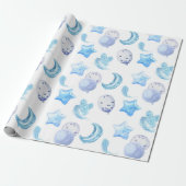 Cute Blue Waterverf Balloon Baby Boy Boho Patroon Cadeaupapier (Uitgerold)