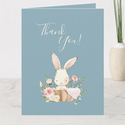 Cute Blue Waterverf Bunny Baby shower Bedankkaart (Voorkant)