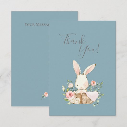 Cute Blue Waterverf Bunny Baby shower Hartelijk da Bedankkaart (Voorkant / Achterkant)