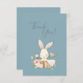 Cute Blue Waterverf Bunny Baby shower Hartelijk da Bedankkaart (Voorkant / Achterkant)