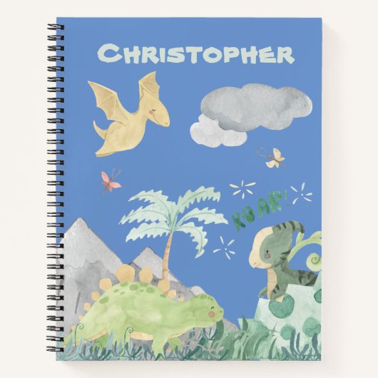Cute Blue Waterverf Dinosaur Notitieboek (Voorkant)