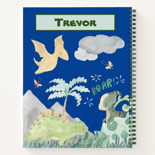 Cute Blue Waterverf Dinosaur Notitieboek (Achterkant)