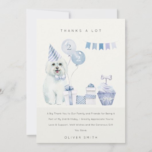 Cute Blue Waterverf Dog any Age Birthday Party Bedankkaart (Voorkant)