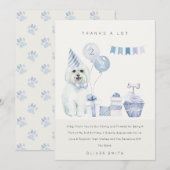 Cute Blue Waterverf Dog any Age Birthday Party Bedankkaart (Voorkant / Achterkant)