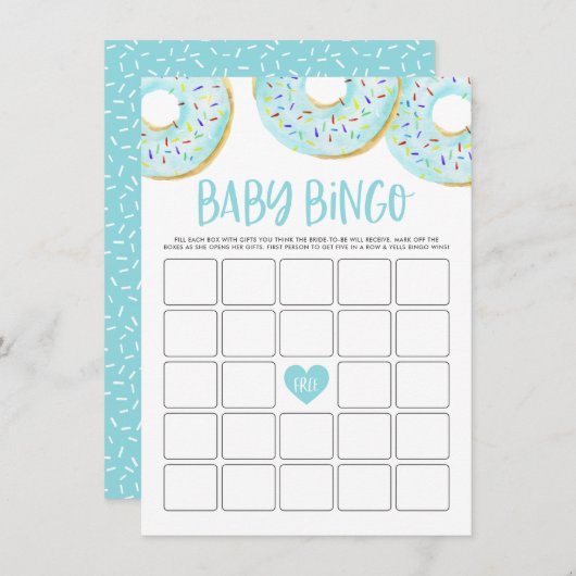 Cute Blue Waterverf Donuts Baby shower Bingo Informatiekaartje (Voorkant / Achterkant)