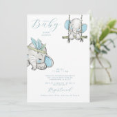 Cute Blue Waterverf Elephant Baby shower Kaart (Staand voorkant)