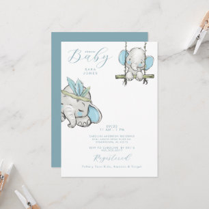 Cute Blue Waterverf Elephant Baby shower Kaart