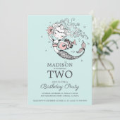 Cute Blue Waterverf Mermaid 2e verjaardag Kaart (Staand voorkant)