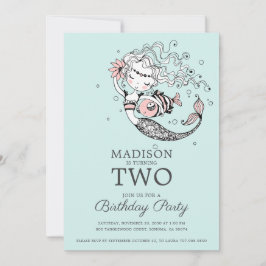 Cute Blue Waterverf Mermaid 2e verjaardag Kaart